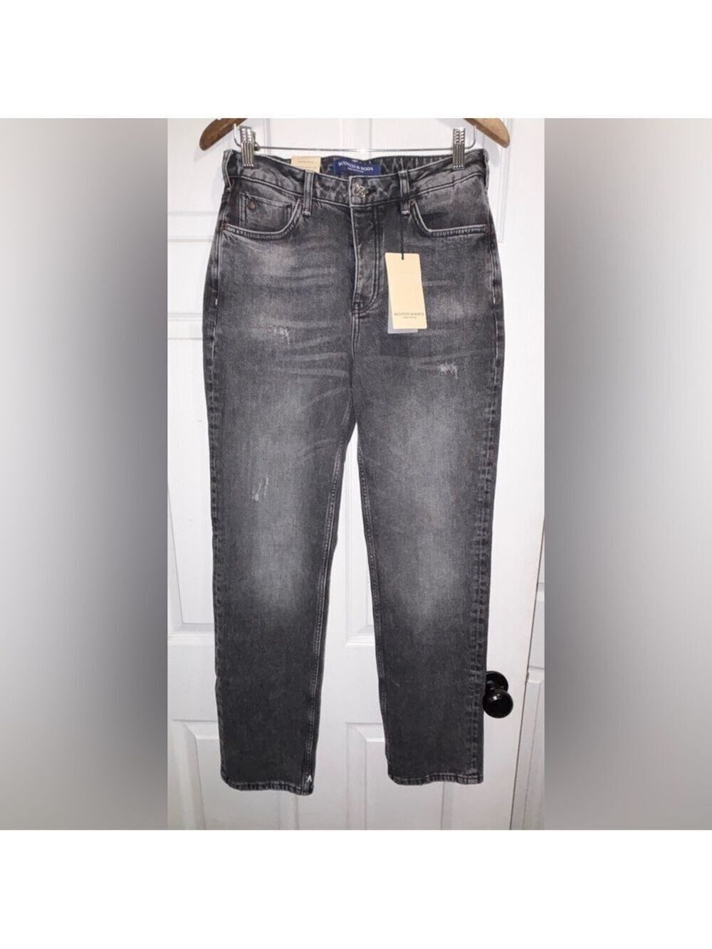 NWT Scotch & Soda The sky High Rise Straight Jeans True North Faded Black 28 NEW